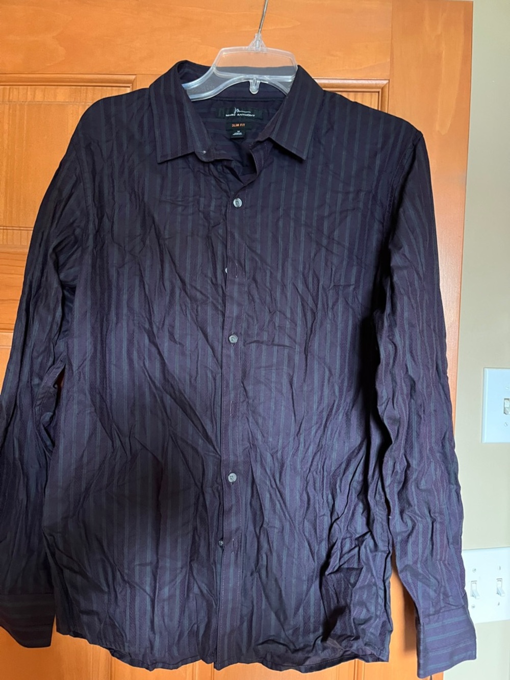 Marc Anthony Men's plumShirt with Subtle green Stripes